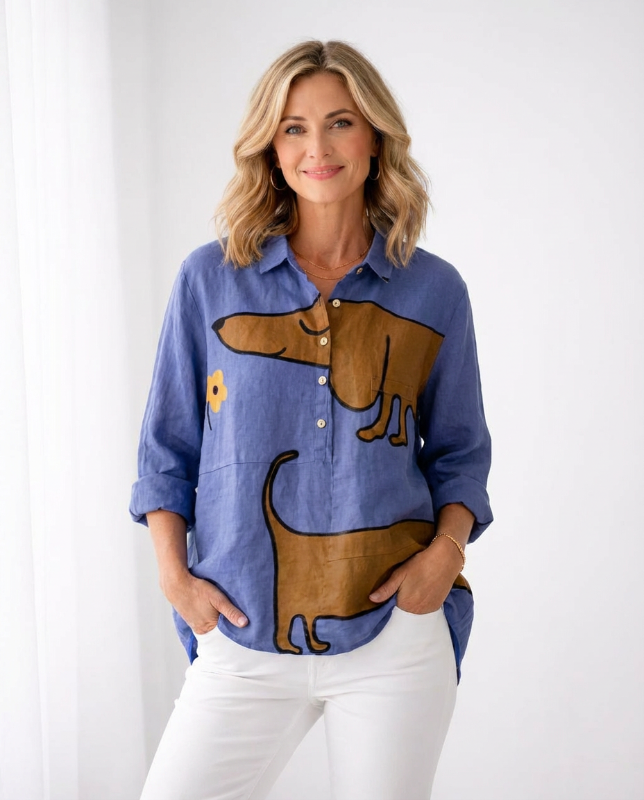 🌿New Linen Soft-Touch Dog-Print Top