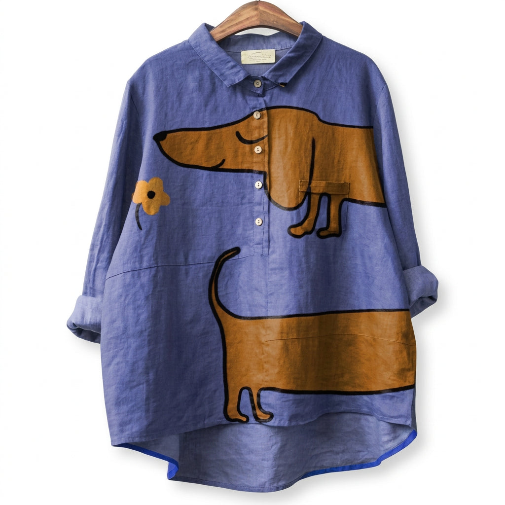 🌿New Linen Soft-Touch Dog-Print Top