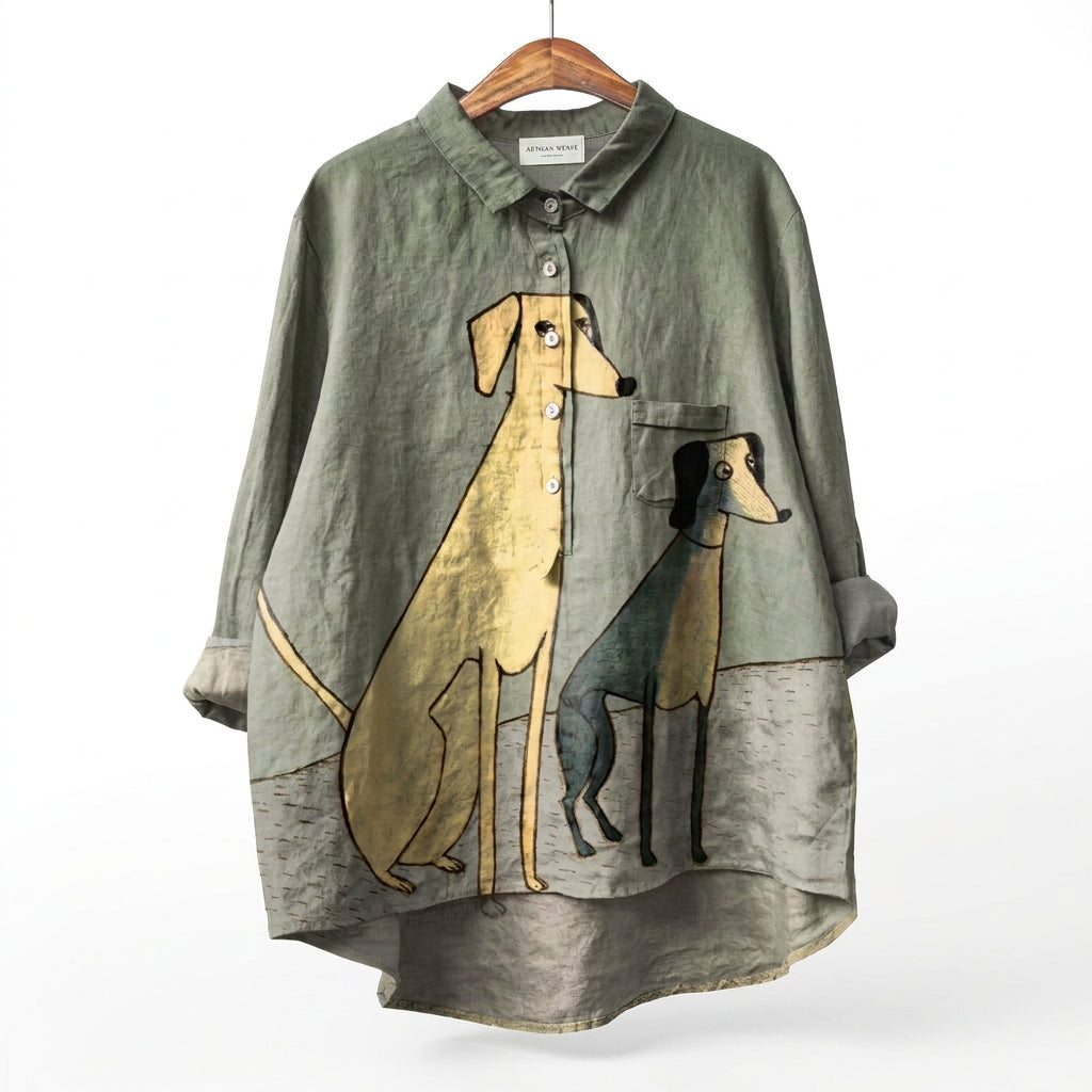 🌿New Linen Soft-Touch Dog-Print Top