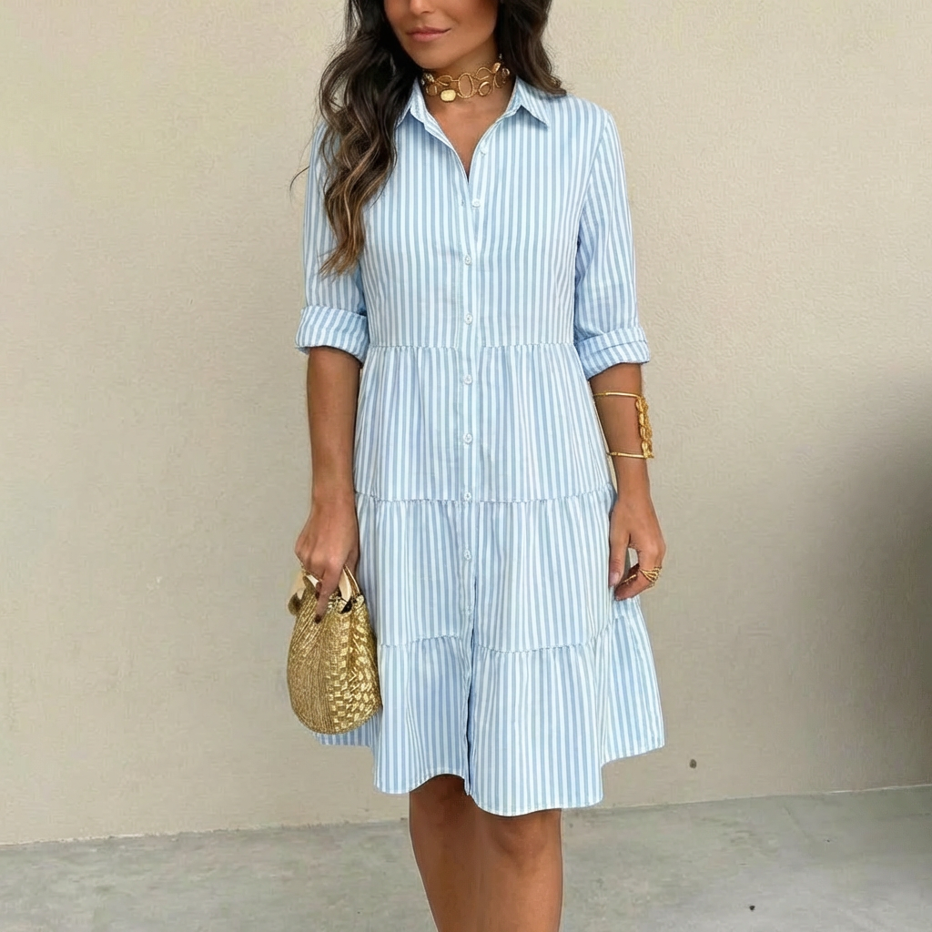 LIGHTWEIGHT STRIPED DRESS WITH BUTTONS DOWN THE FRONT