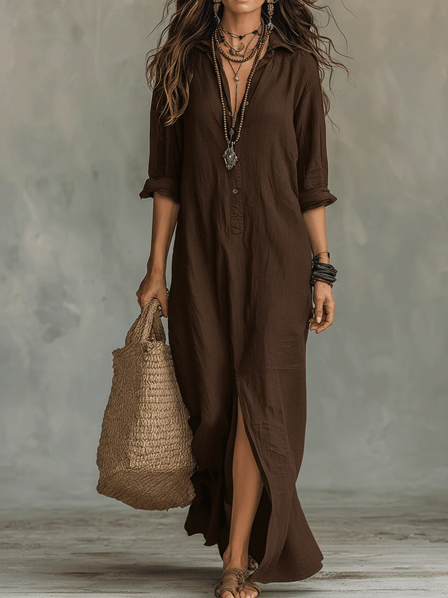 🌿New Linen🔥 Flowy Maxi Dress with Front Buttons