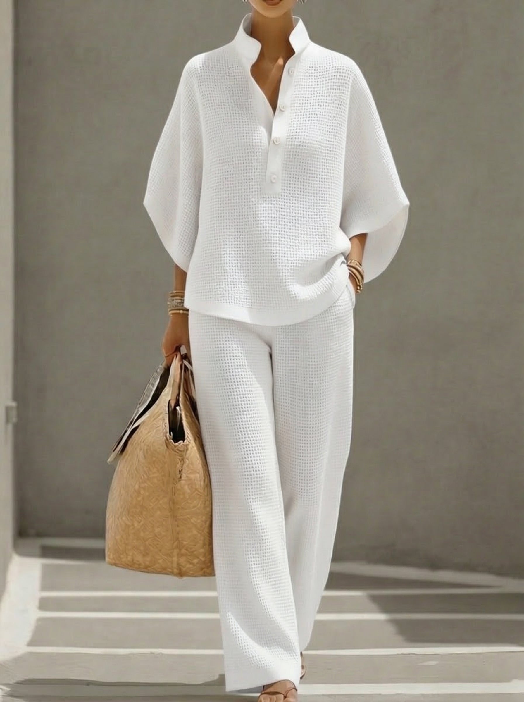 Today 49% off🔥Women’s Waffle Soft Knit V-Neck Wide Leg Two-Piece Set