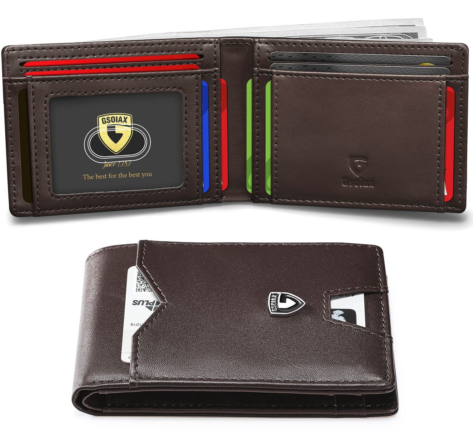 Men's Slim Leather RFID Blocking Wallet - Minimalist Carbon Fiber Bifold