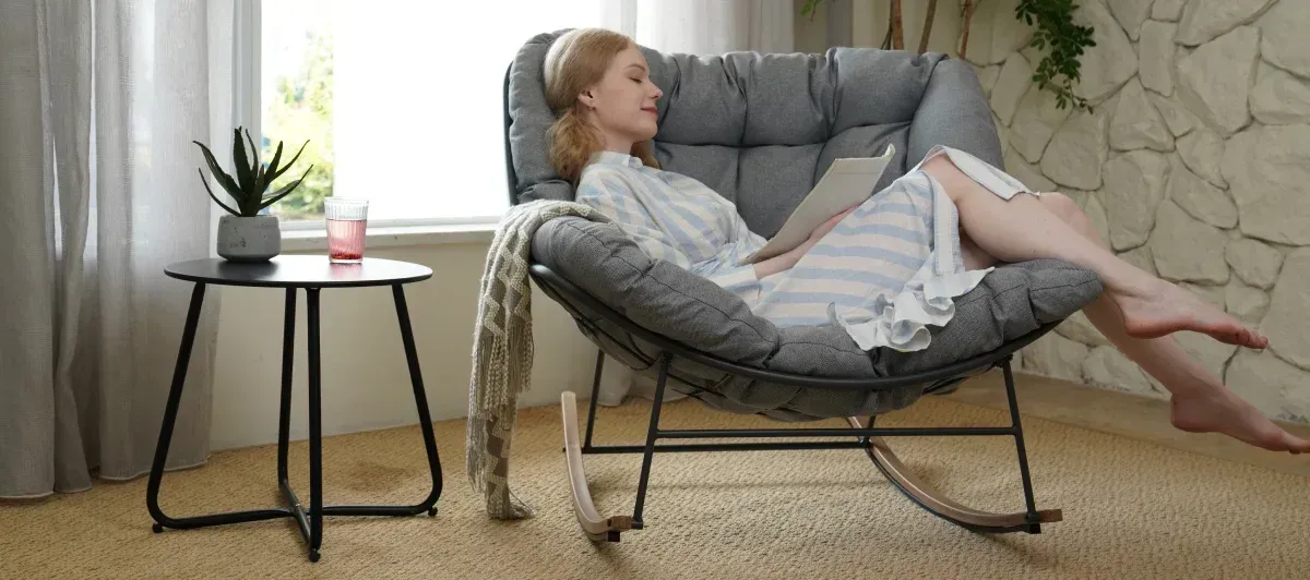 Rocking chair on a patio with wide seat