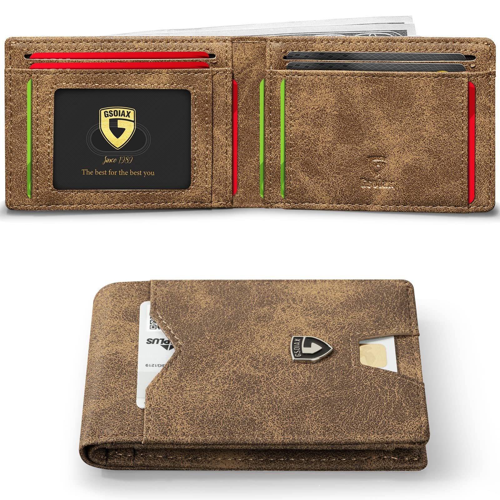 Men's Slim Leather RFID Blocking Wallet - Minimalist Carbon Fiber Bifold