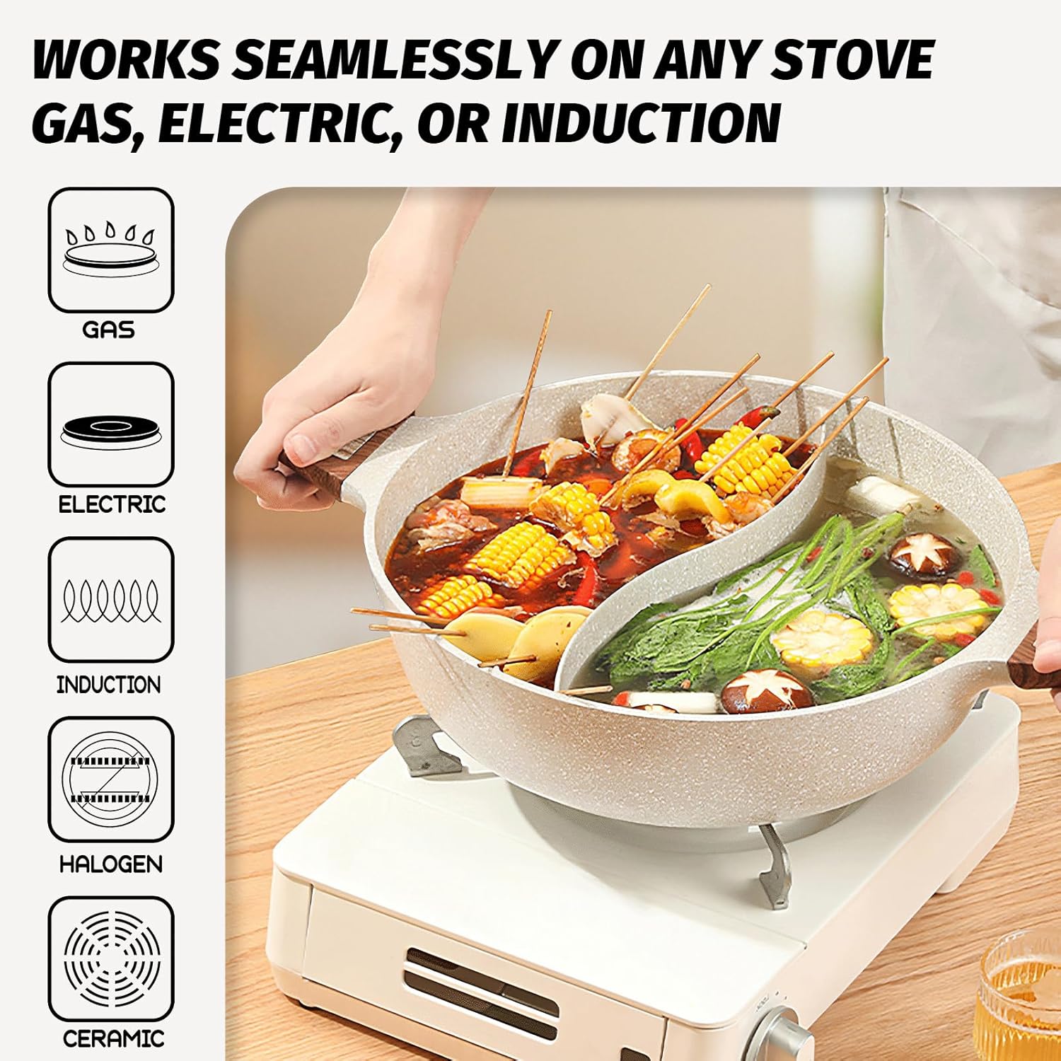 Hot Pot with Divider Non-Stick 7-QT Double-Flavor Shabu Shabu Pot