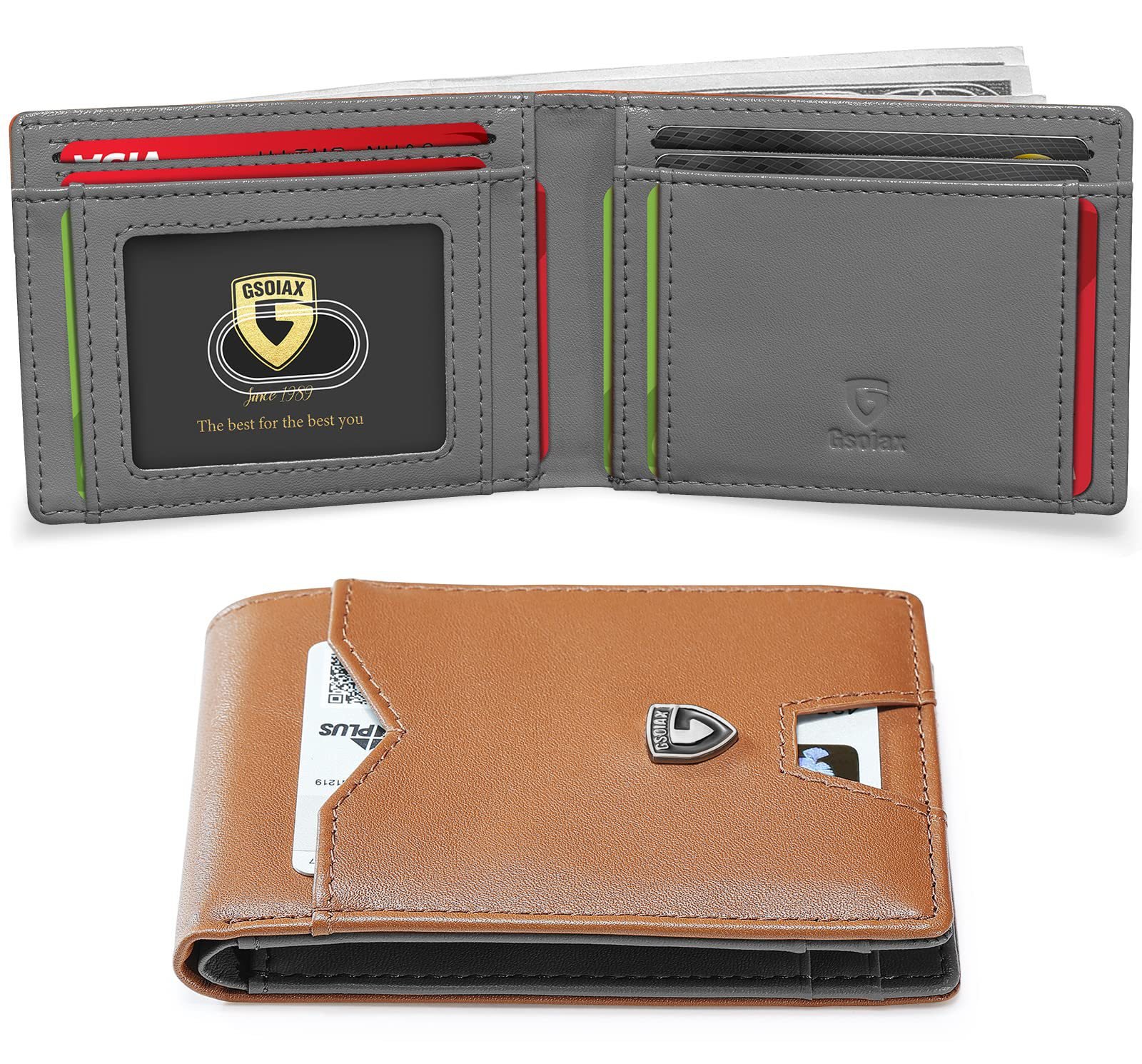 Men's Slim Leather RFID Blocking Wallet - Minimalist Carbon Fiber Bifold