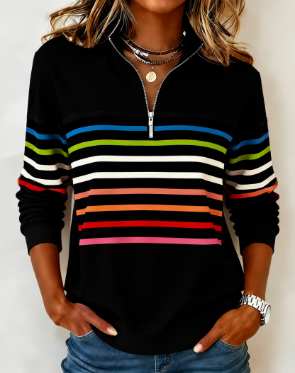🛒Clearance Sale🔥 Women's Vibrant Striped Half-Zip Casual Sweatshirt