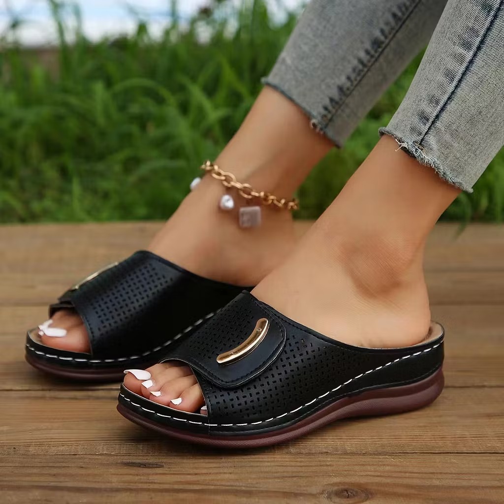 🔥Mother‘s Day 55% OFF — Peep Toe Hollow Out Orthopedic Slippers