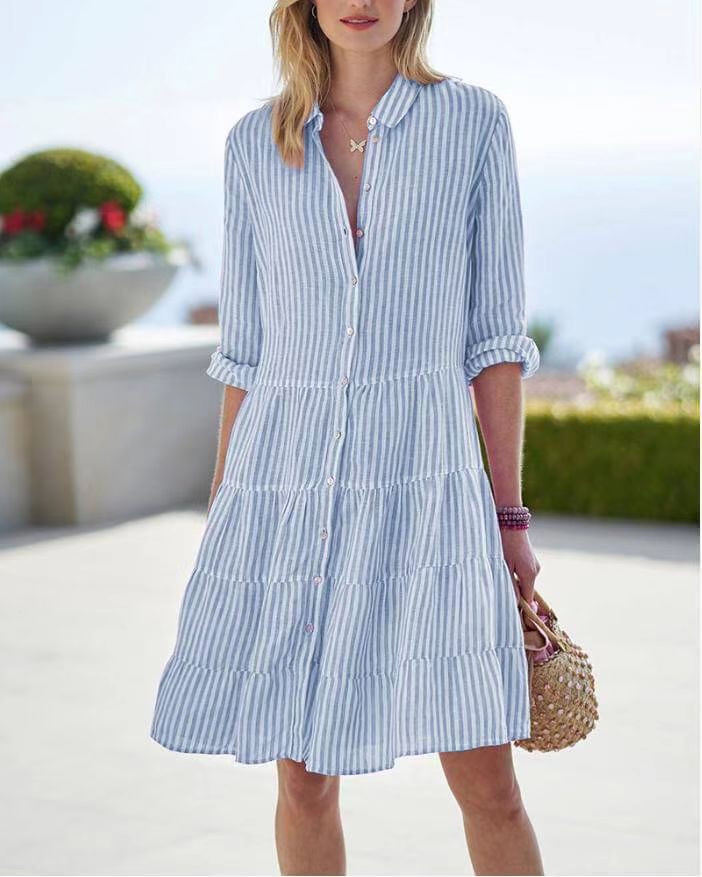 Women's Layered Patchwork Cardigan Dress – Long Sleeve Midi Dress with Flowy Silhouette