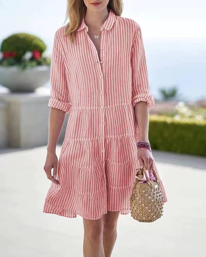 Women's Layered Patchwork Cardigan Dress – Long Sleeve Midi Dress with Flowy Silhouette