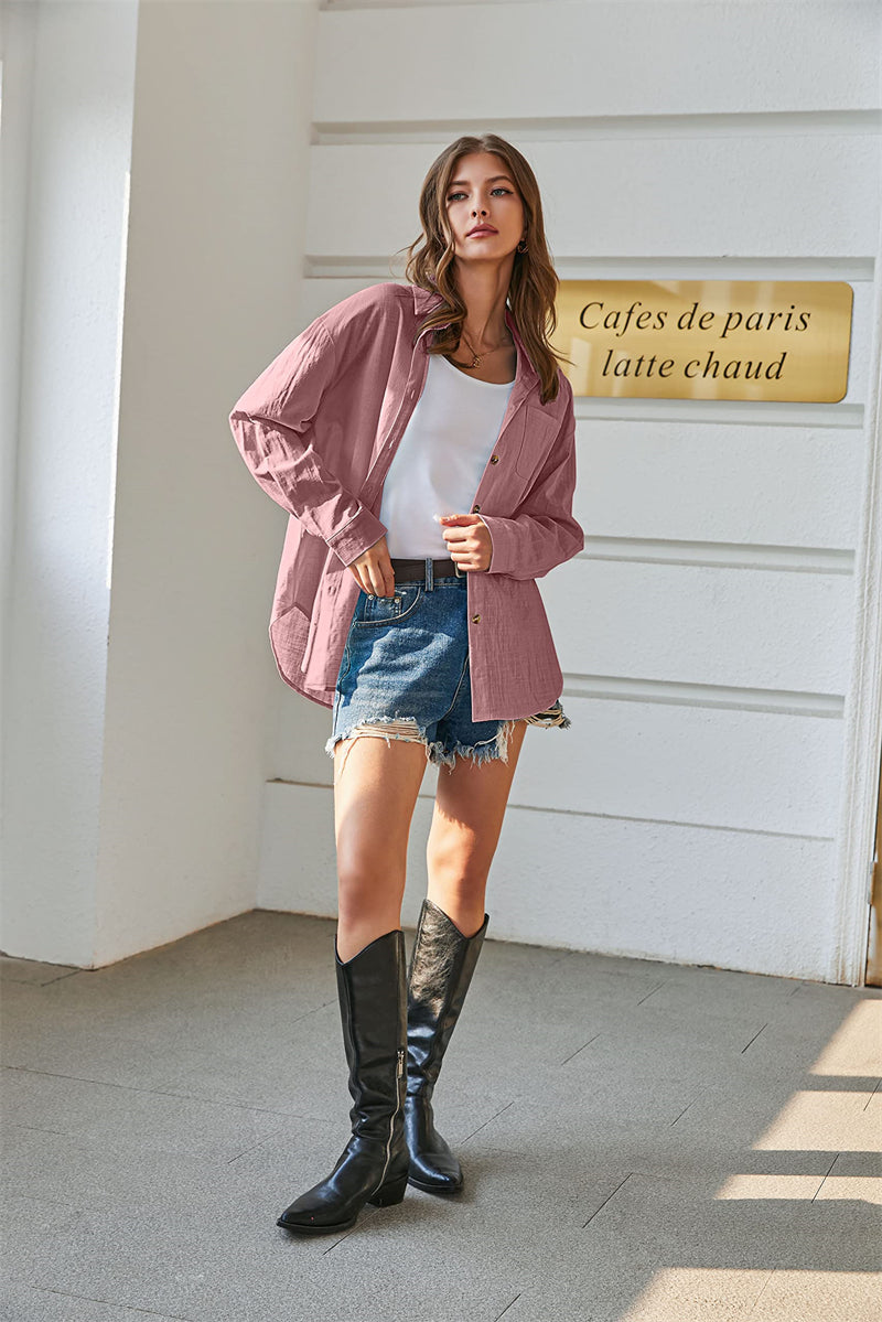 Color Block Button Down Shirts Long Sleeve Linen Shirt