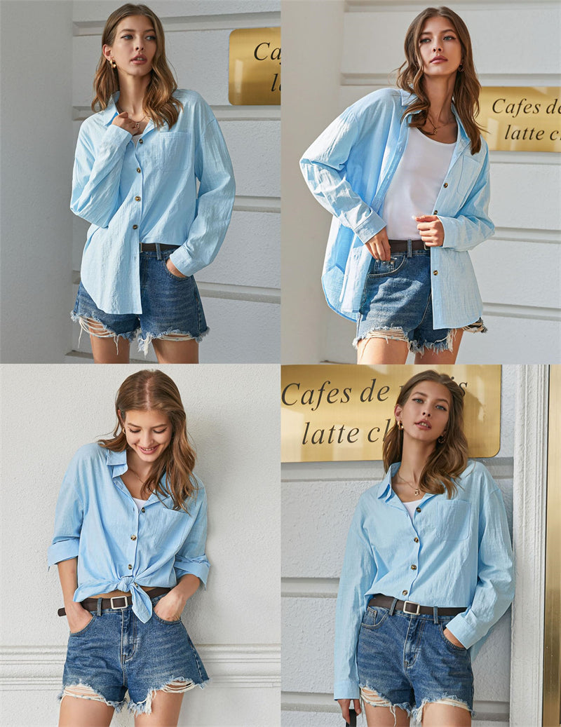 Color Block Button Down Shirts Long Sleeve Linen Shirt