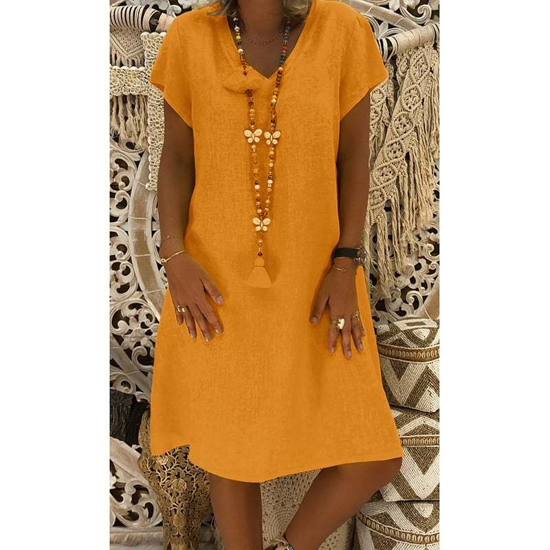  Linen Dresses Casual V Neck Midi Dress