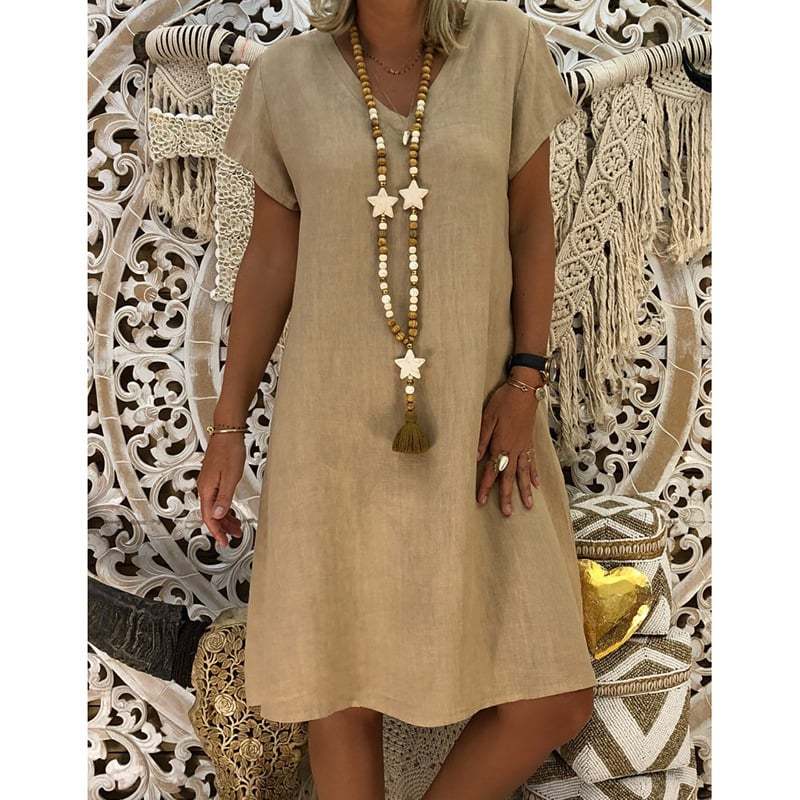 Linen Dresses Casual V Neck Midi Dress