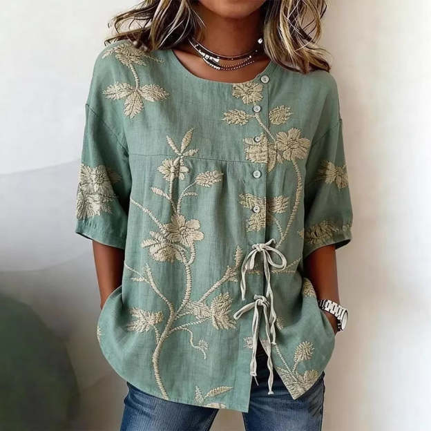 Women's Floral 3D Print Pullover Top – Loose Fit Elegant Casual S to 3XL