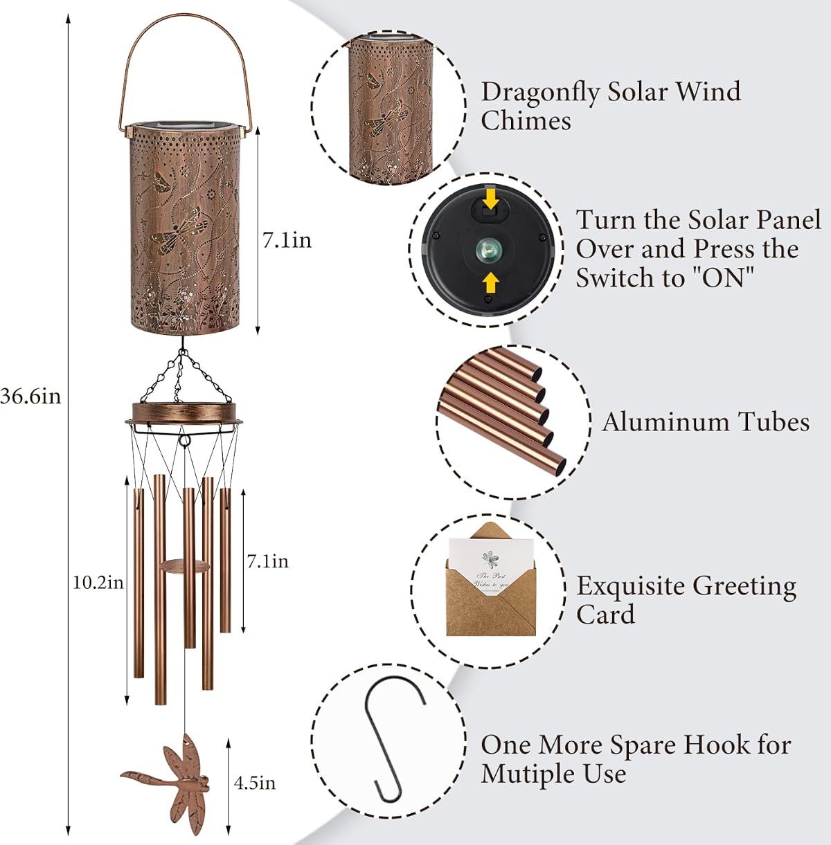 Outdoor solar wind chimes, dragonfly commemorative wind chimes, solar lights, garden decorative wind chimes