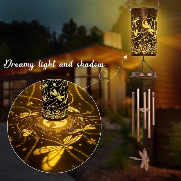 Outdoor solar wind chimes, dragonfly commemorative wind chimes, solar lights, garden decorative wind chimes