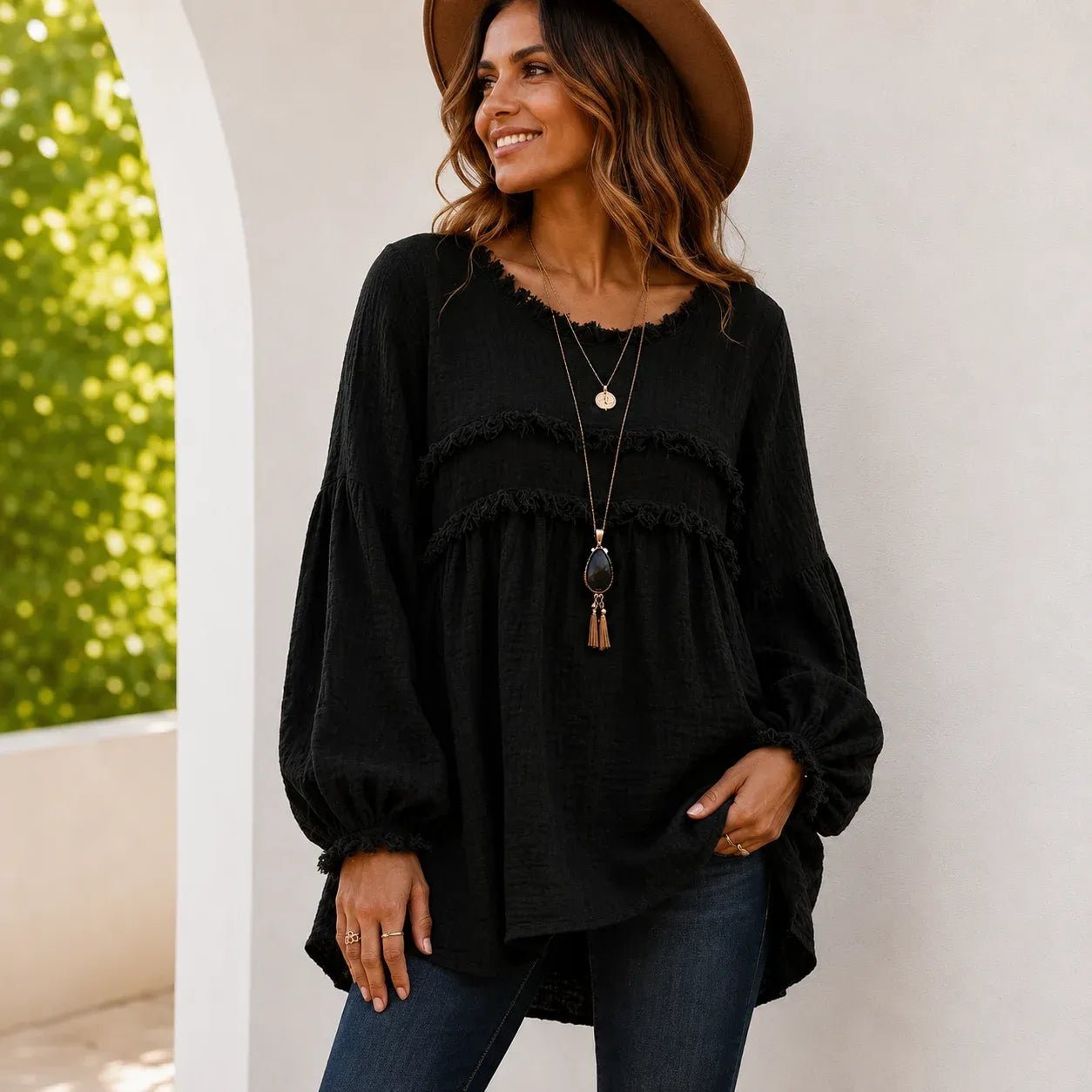 Casual Long Sleeve Fringe Tassel Top