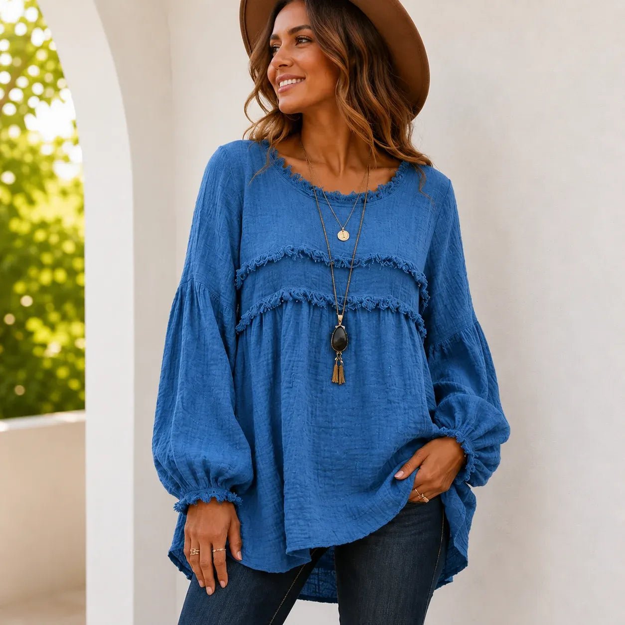 Casual Long Sleeve Fringe Tassel Top
