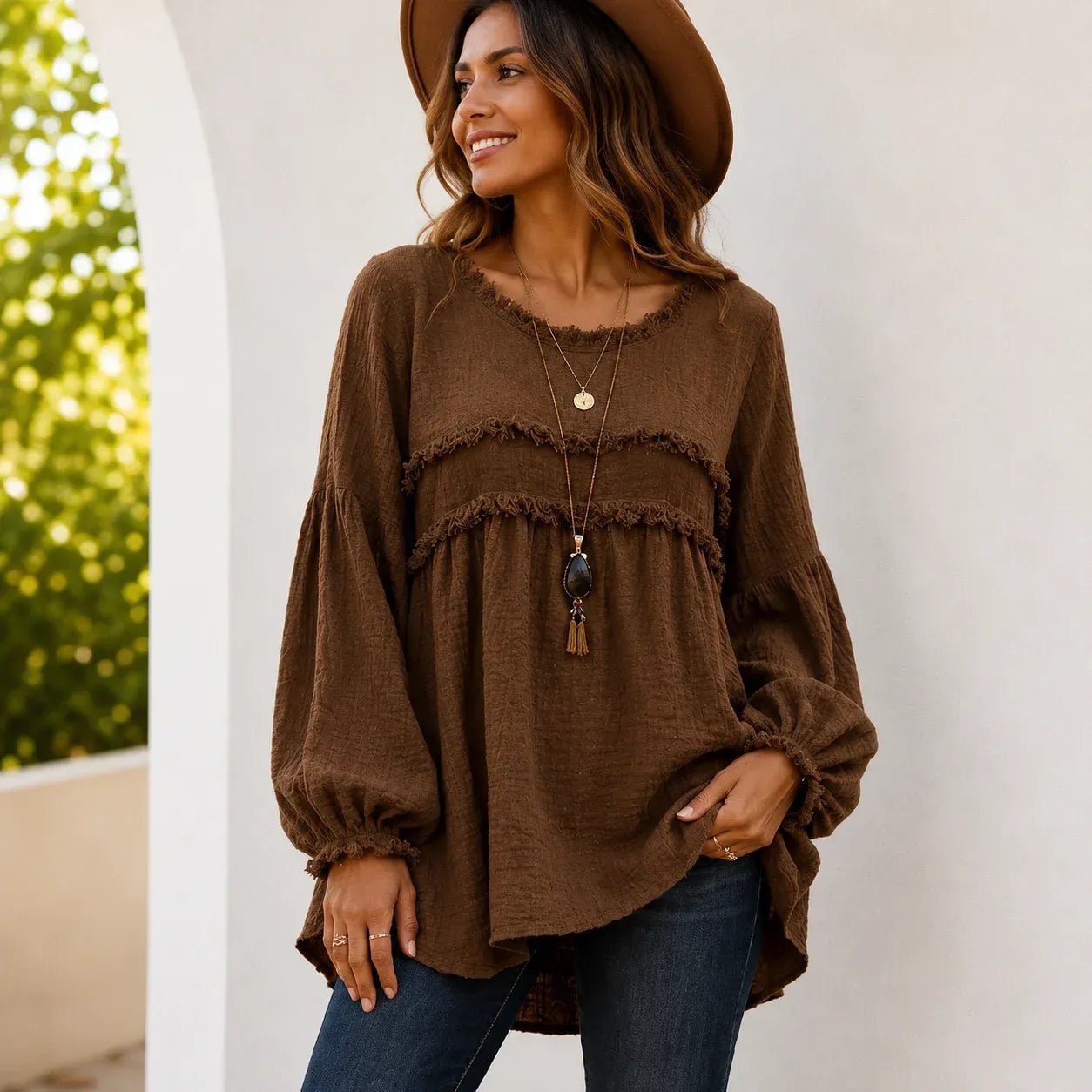 Casual Long Sleeve Fringe Tassel Top