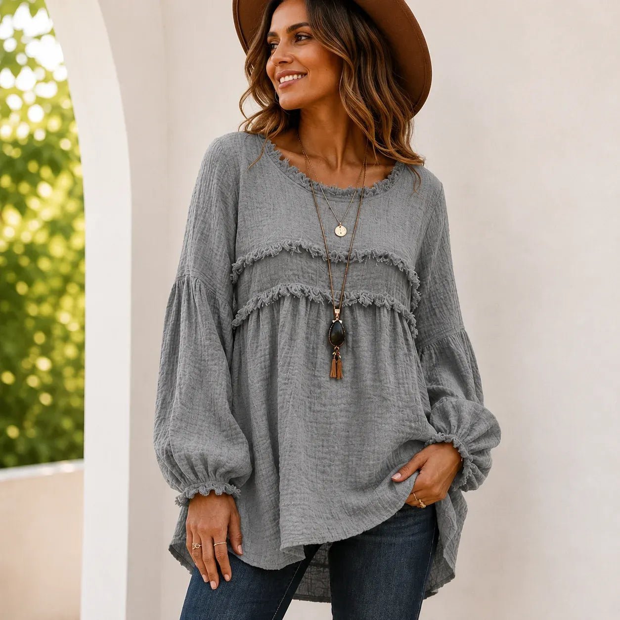 Casual Long Sleeve Fringe Tassel Top