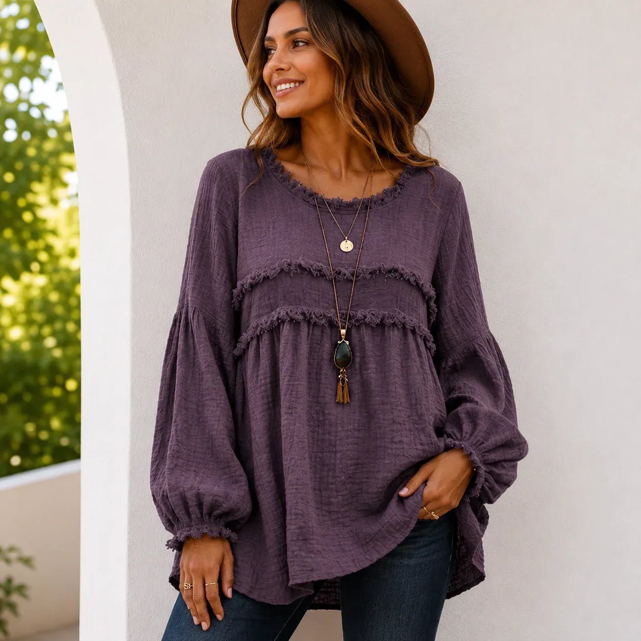 Casual Long Sleeve Fringe Tassel Top