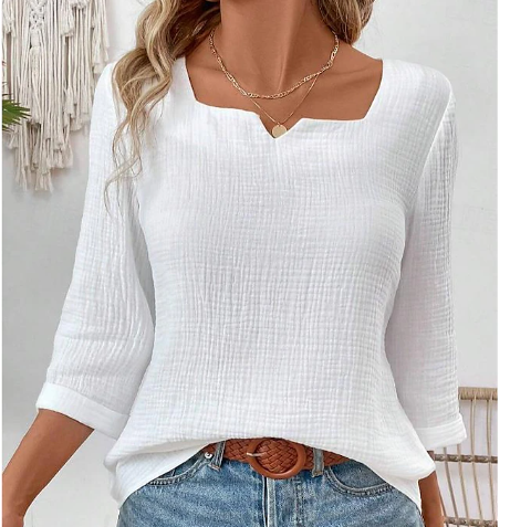 Women's Shirt Blouse Solid Color Daily Basic 3/4 Length Sleeve Notched