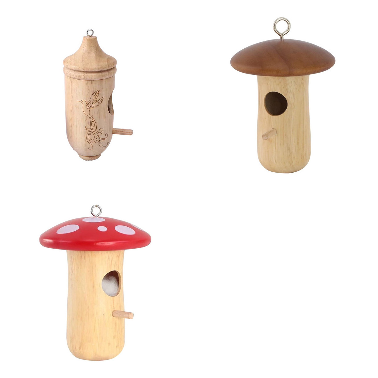 Natural wood outdoor hanging birdhouses are an ideal choice for backyard garden decoration.