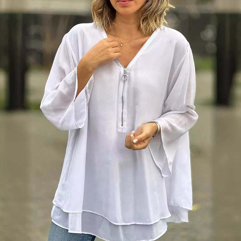 V-Neck Flowy Zipped Top