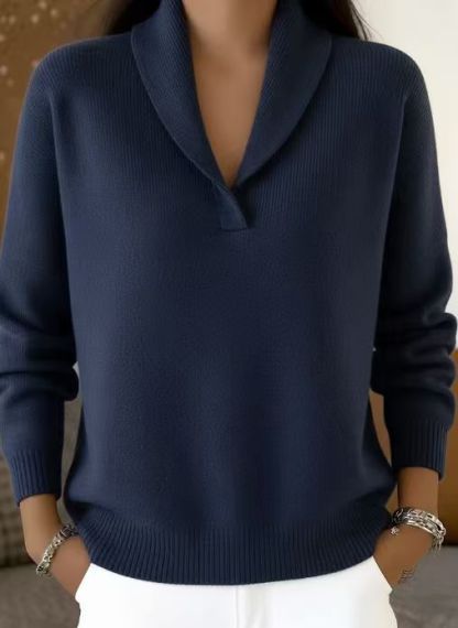 Shawl Collar Solid Color Pullover Sweater Top