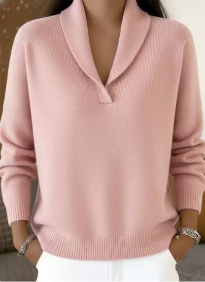 Shawl Collar Solid Color Pullover Sweater Top