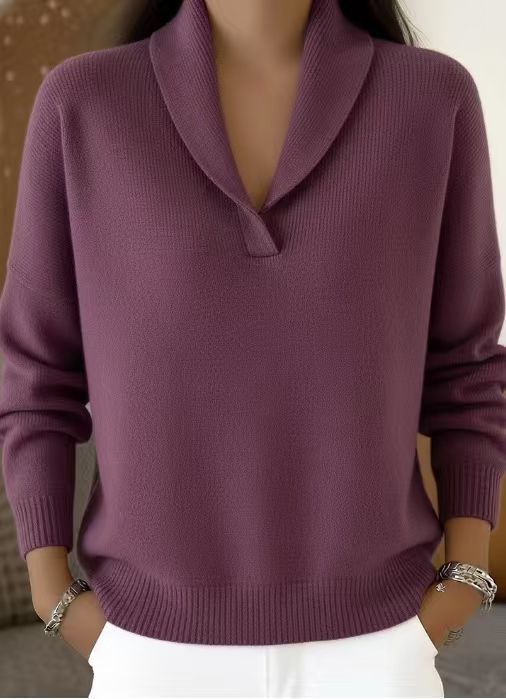 Shawl Collar Solid Color Pullover Sweater Top