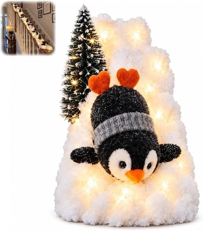 Playful Penguin Snowy Stair Railing Decor