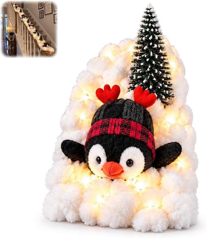 Playful Penguin Snowy Stair Railing Decor