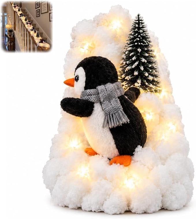 Playful Penguin Snowy Stair Railing Decor
