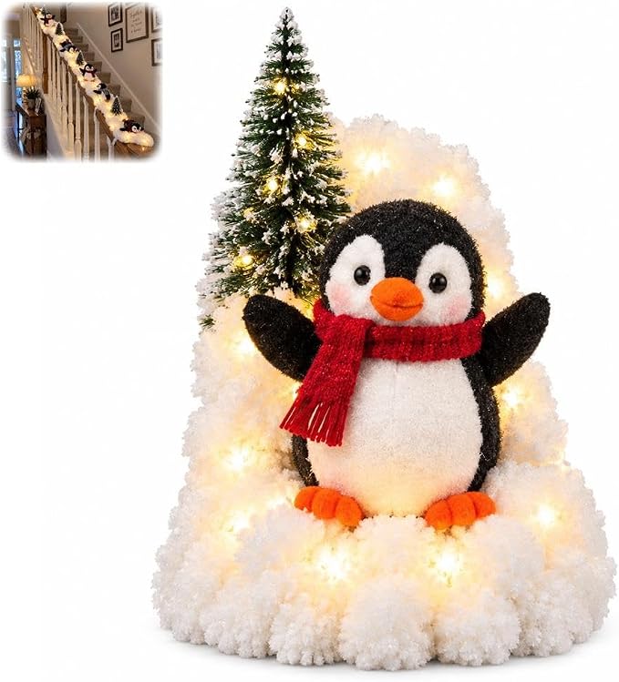 Playful Penguin Snowy Stair Railing Decor