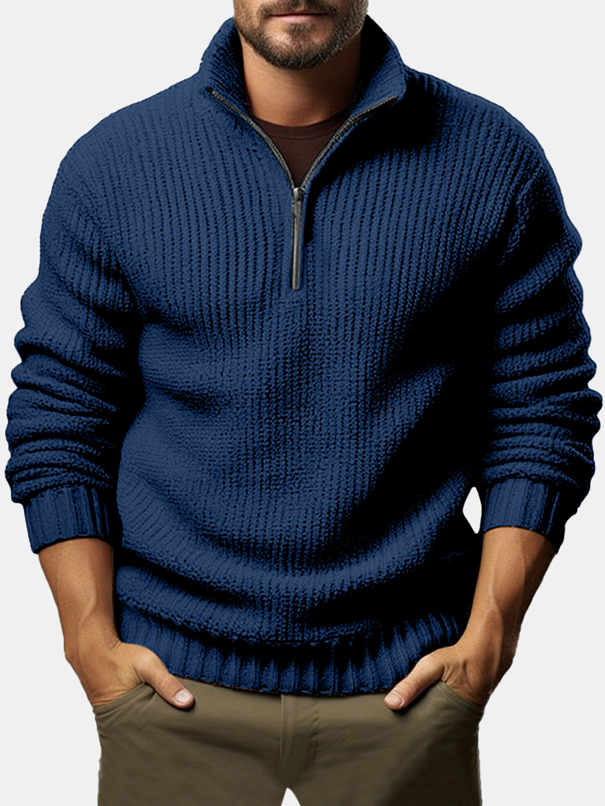 Men's Casual Loose Zipper Long-sleeved Sweater