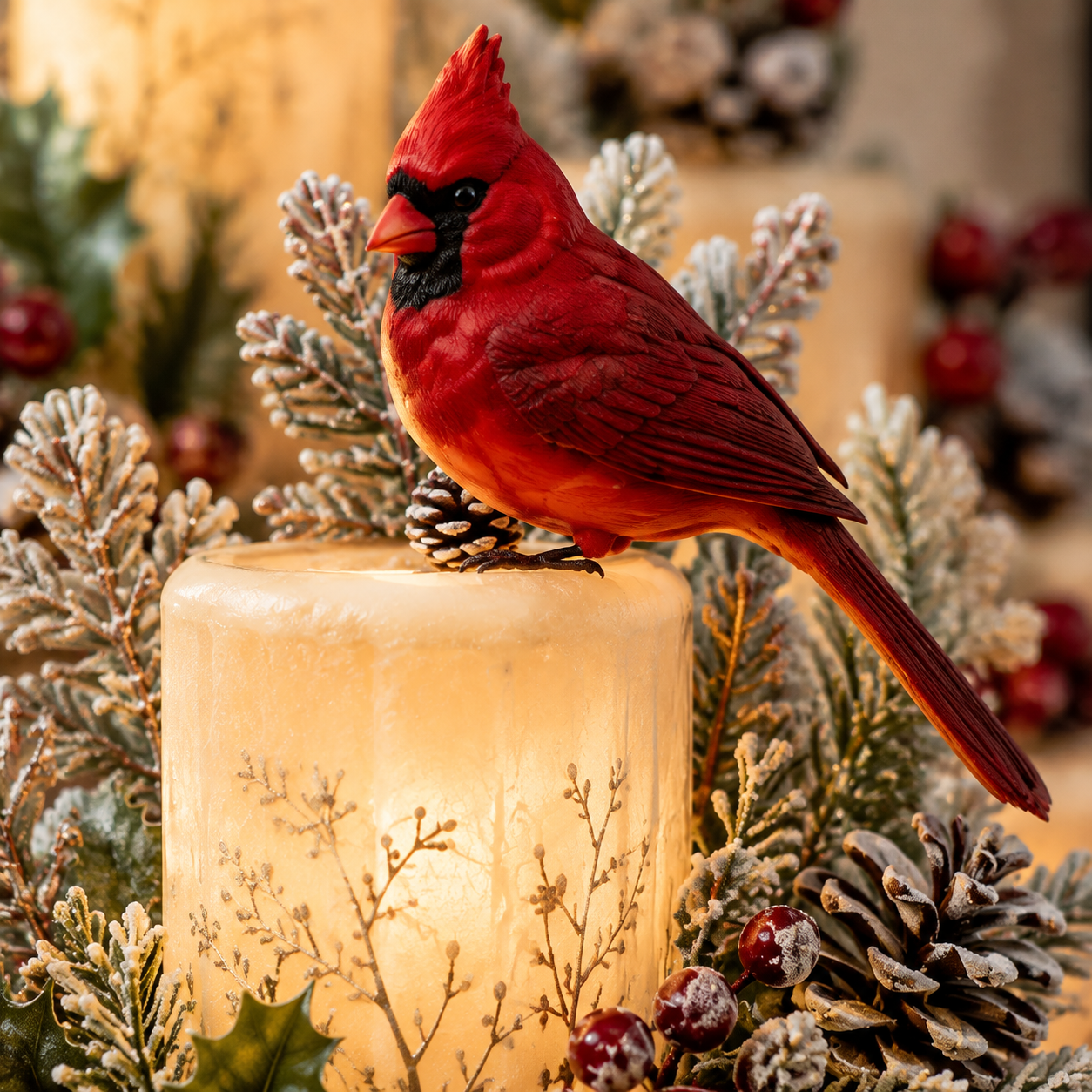 Cardinal figurine beside the remembrance message plaque