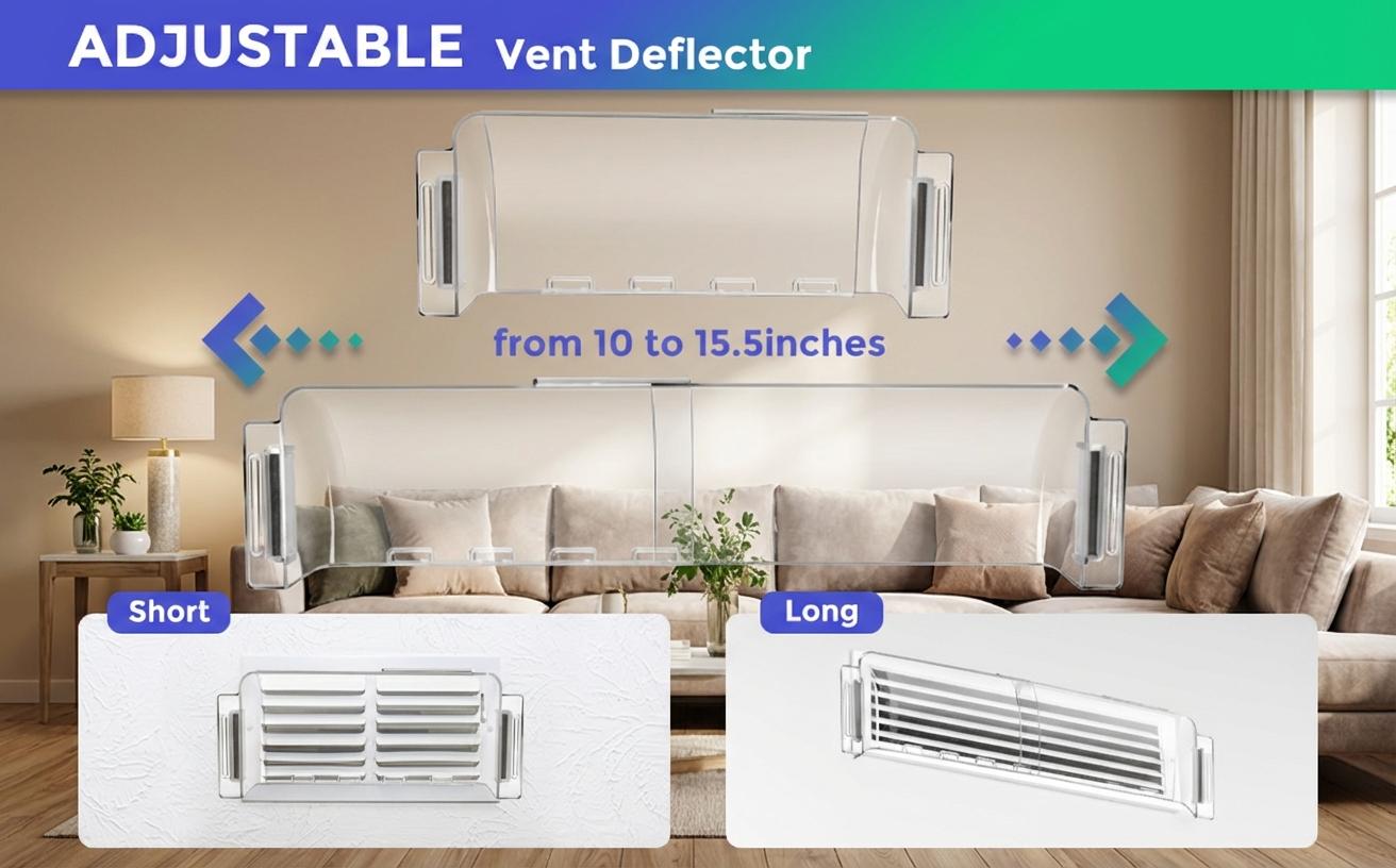 2 Pack Air & Heat Deflector for Vents – fits sidewalls & ceiling registers, adjusts 8.5"-15", redirects airflow exactly where you need it.tool-free installation,saves energy while keeping you comfortable,no more direct cold/hot air blasts outdoorfun