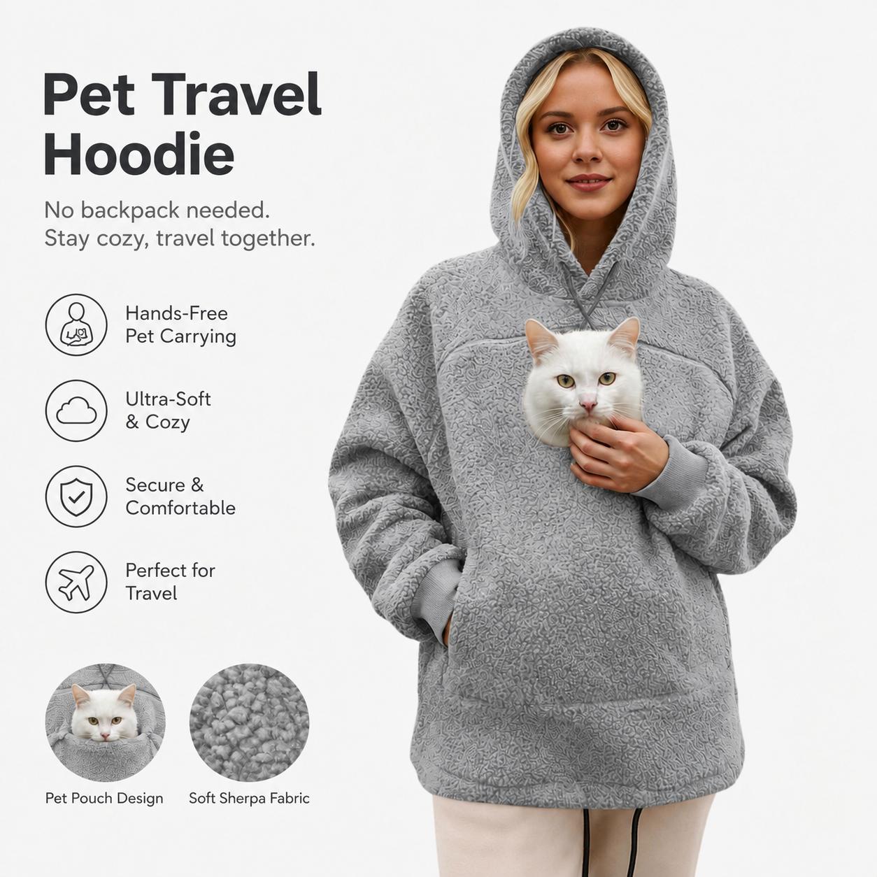 Hands-Free Pet Carrier Hoodie with Front Pouch, Long-Sleeve Pullover Sweatshirt for Small Cats and Dogs, Outdoor Walking, Travel and Daily Wear