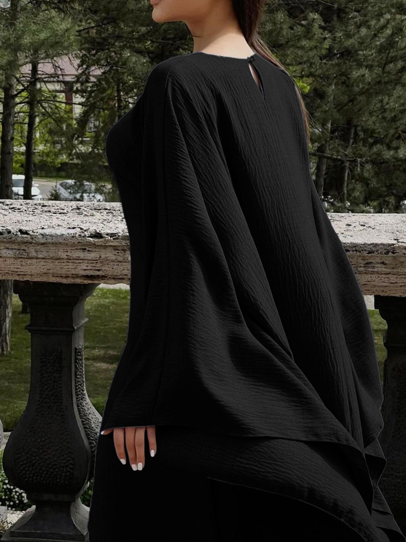 Women's Solid Color Loose-Fitting Batwing-Sleeve Long Dress, Casual Everyday Wear, Casual Daily Outfit, Womenswear, Minimalist Chic Summer Woven Fabric Dress, Perfect for Relaxed Outings