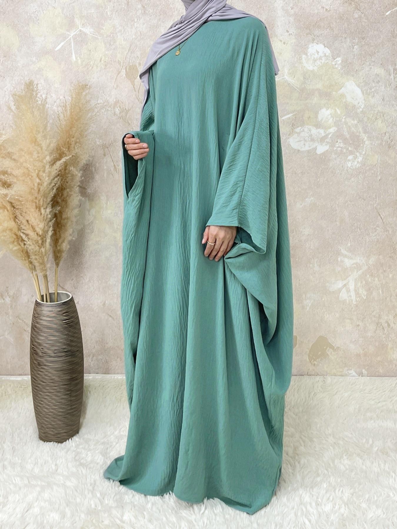 【Plus Size】 Women's Solid Color Abaya, Modesty Wear, Islamic Modesty Clothes, Modest Round Neck Long Sleeve Dress for Daily Wear, Ladies Elegant Islamic Clothing for All Seasons