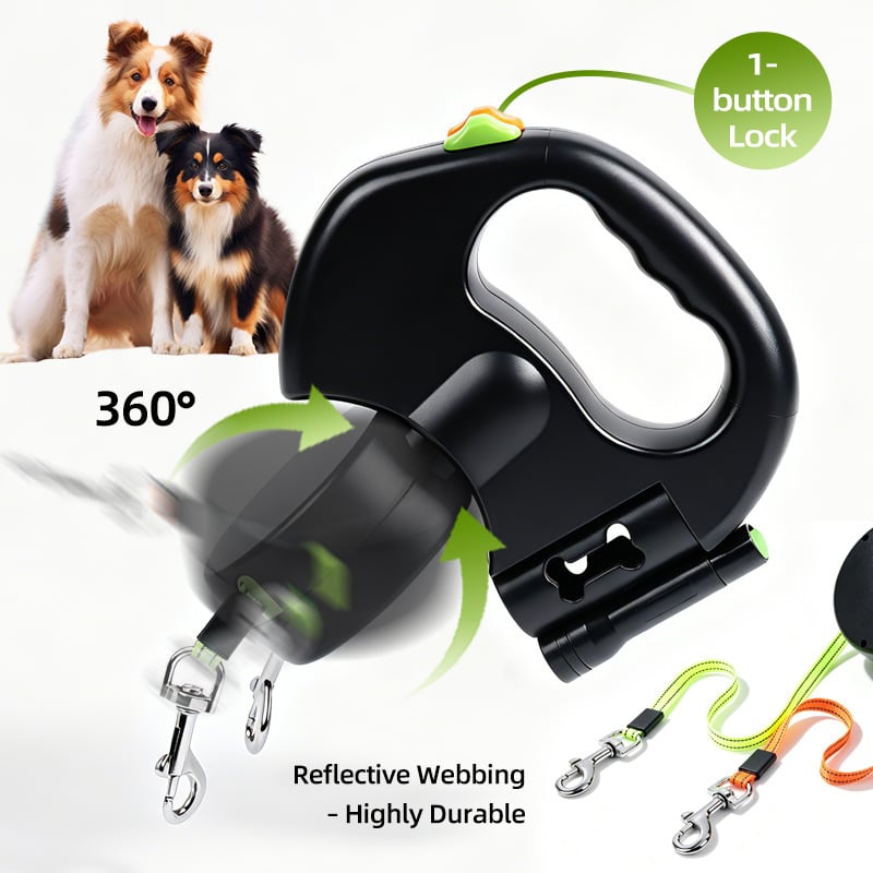 Dual dog walker built-in waste bag holder
