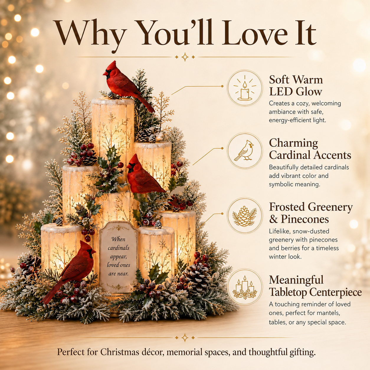 Features of the cardinal Christmas centerpiece