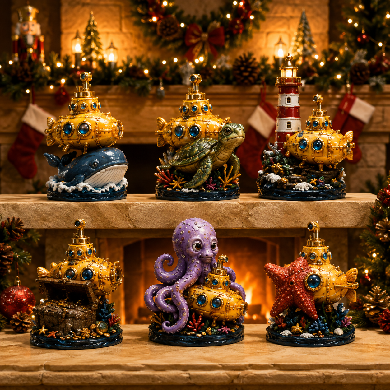 Detailed Golden Submarine miniature figures