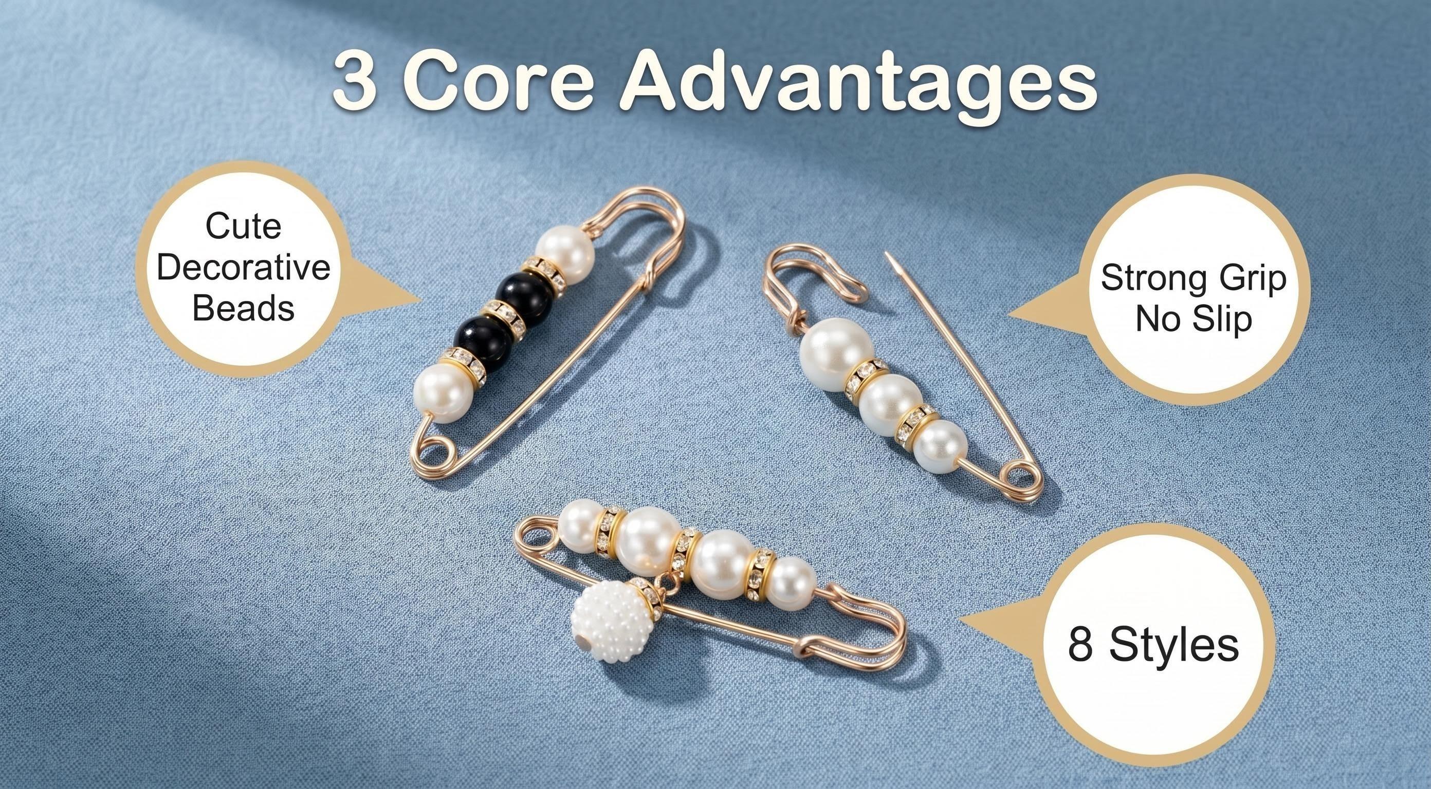 pearl safety pins with decorative beads strong grip and assorted styles