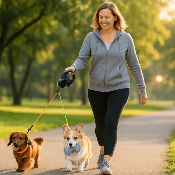 Dual retractable leash anti-tangle design