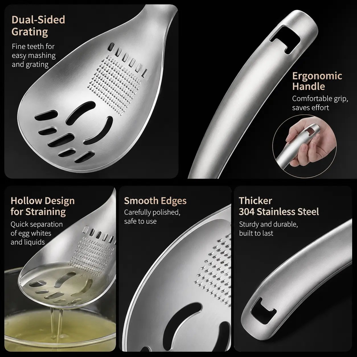 Multi-purpose kitchen spoon in daily cooking