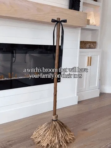Animated witch broom moving in a Halloween room